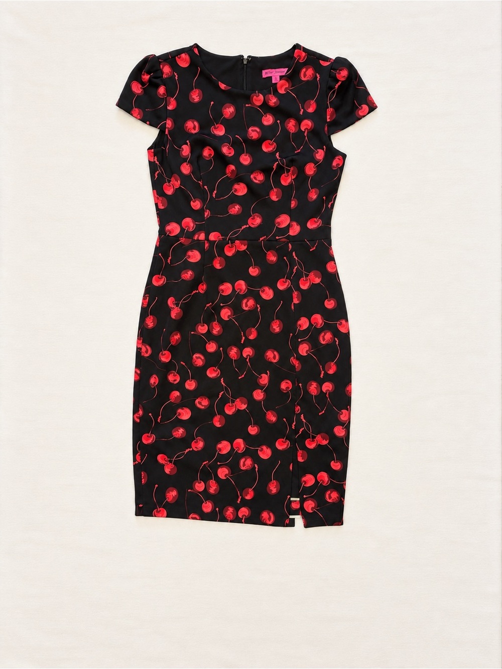 Betsey Johnson Women’s Size 10 Cherry Print Scuba Sheath Dress Black Red